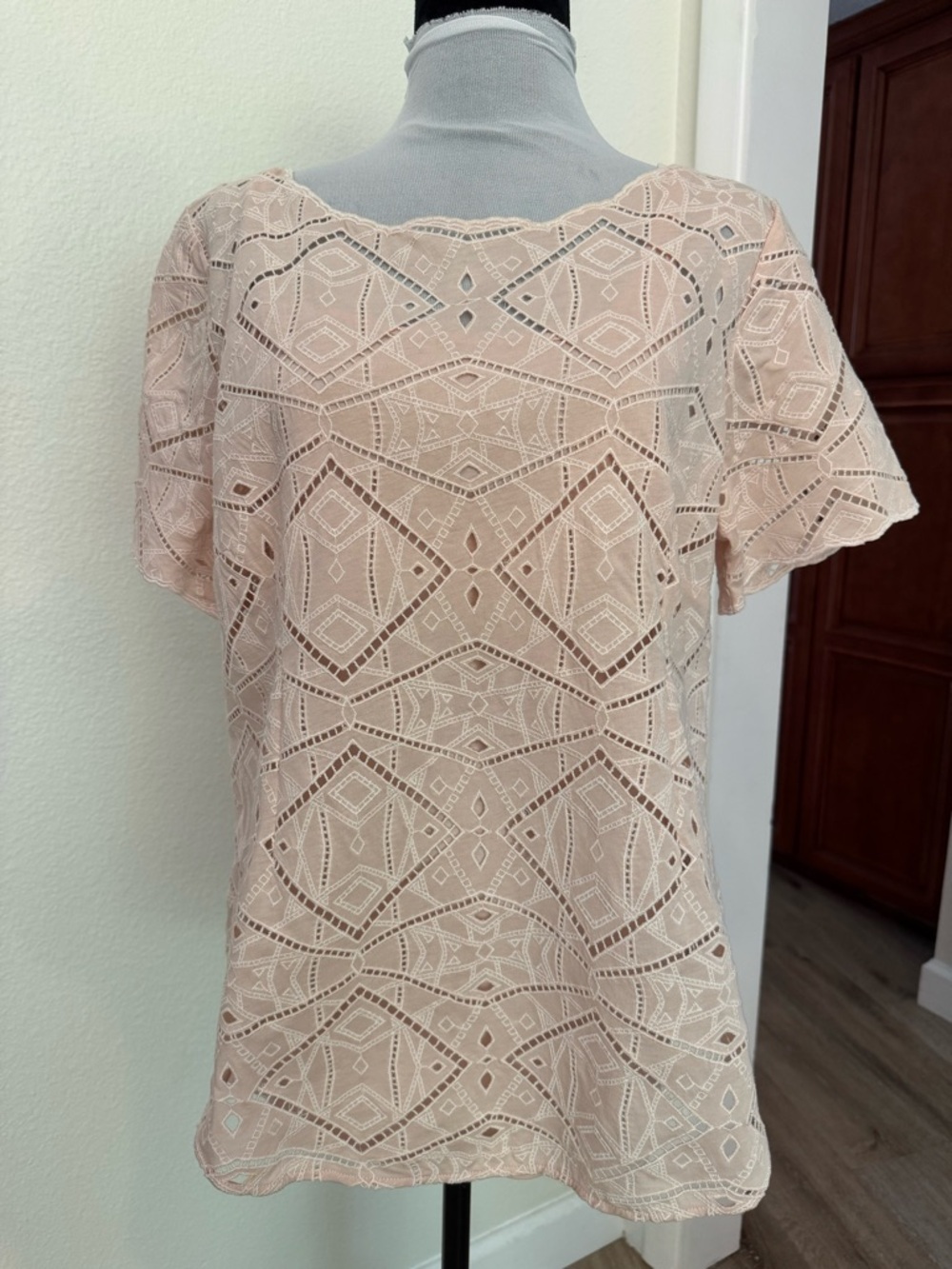 J Crew Women's Lace Overlay Short Sleeve Top - Blush- XL-L